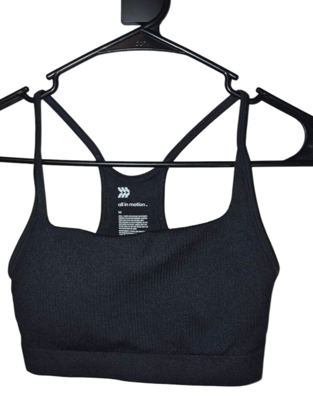 All In Motion Black Ribbed Sports Bra. Size M